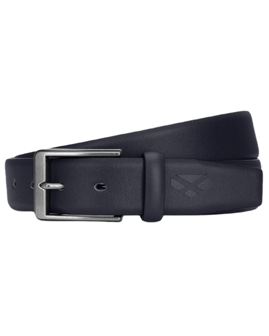 Black Coloured Hoggs of Fife Feather Edge Leather 35mm Belt on white background #colour_black