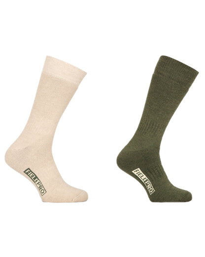 Oatmeal Olive Coloured Hoggs of Fife Field Pro Thermal Sock (2ppk) on white background #colour_oatmeal-olive