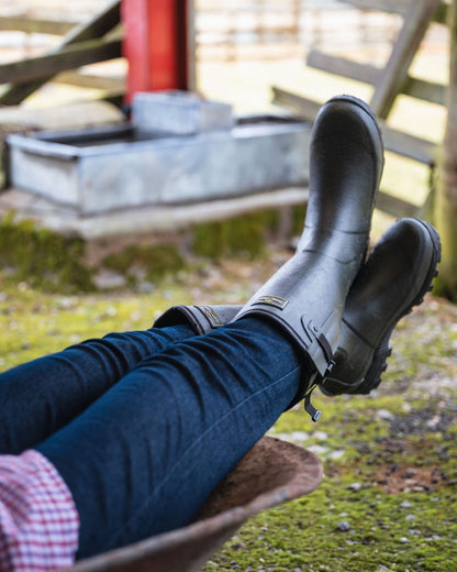 Field Green Coloured Hoggs of Fife Field Sport Neoprene Lined Wellingtons on outdoor background #colour_field-green