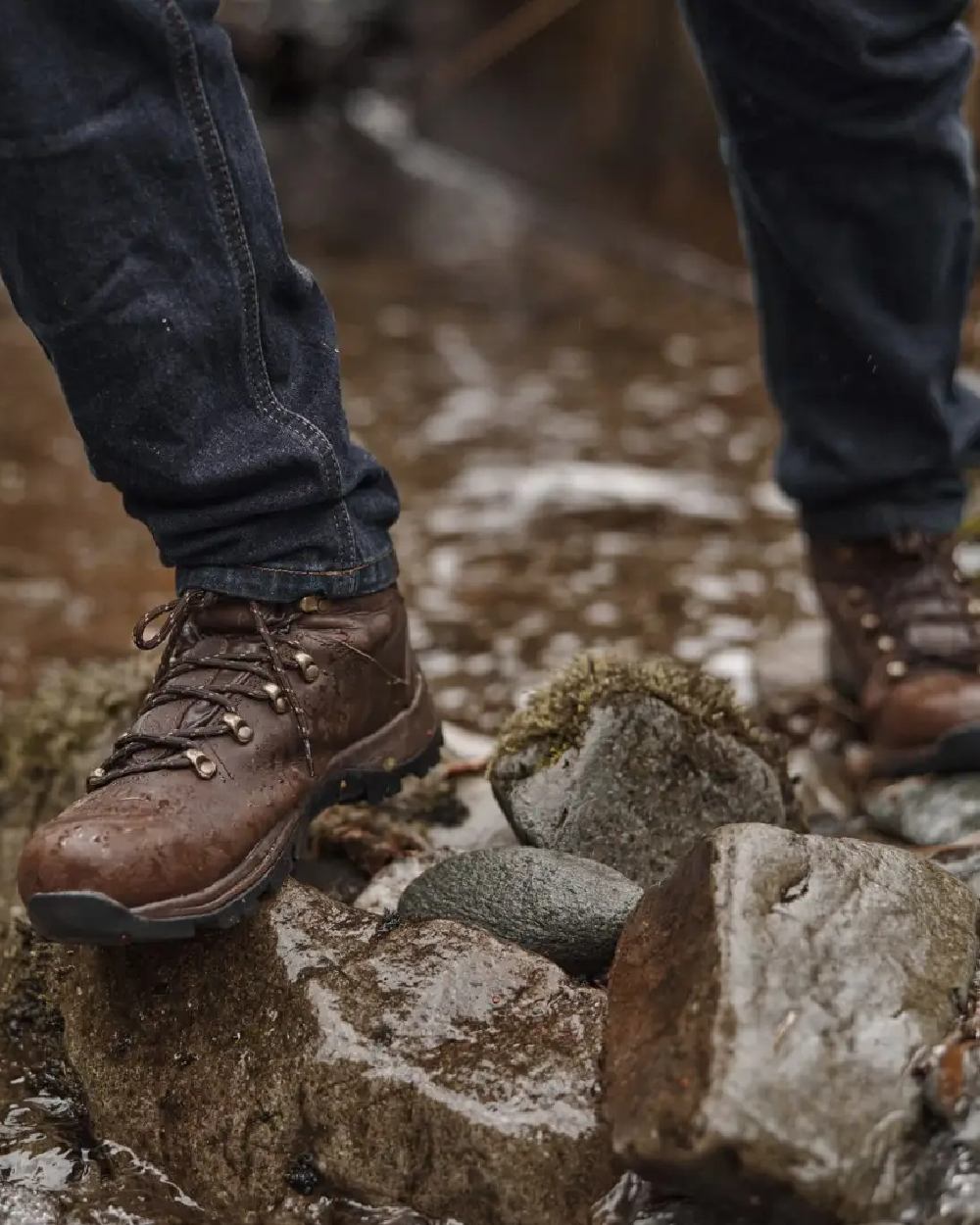 Brown Coloured Hoggs of Fife Glencoe Waxy Leather Trek Boot on stone background #colour_brown