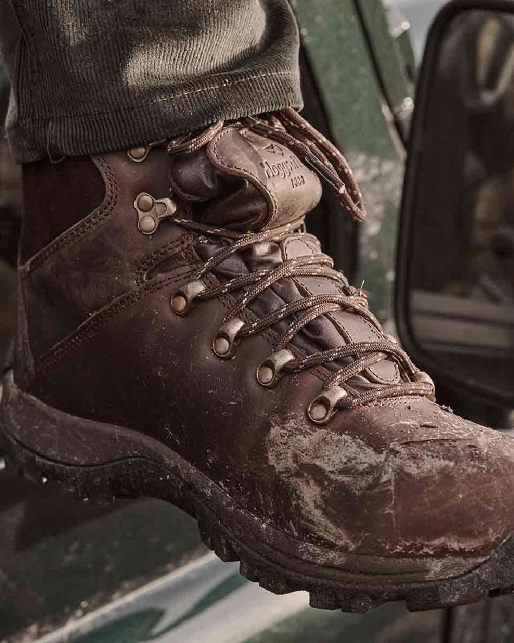 Brown Coloured Hoggs of Fife Glencoe Waxy Leather Trek Boot on car background #colour_brown