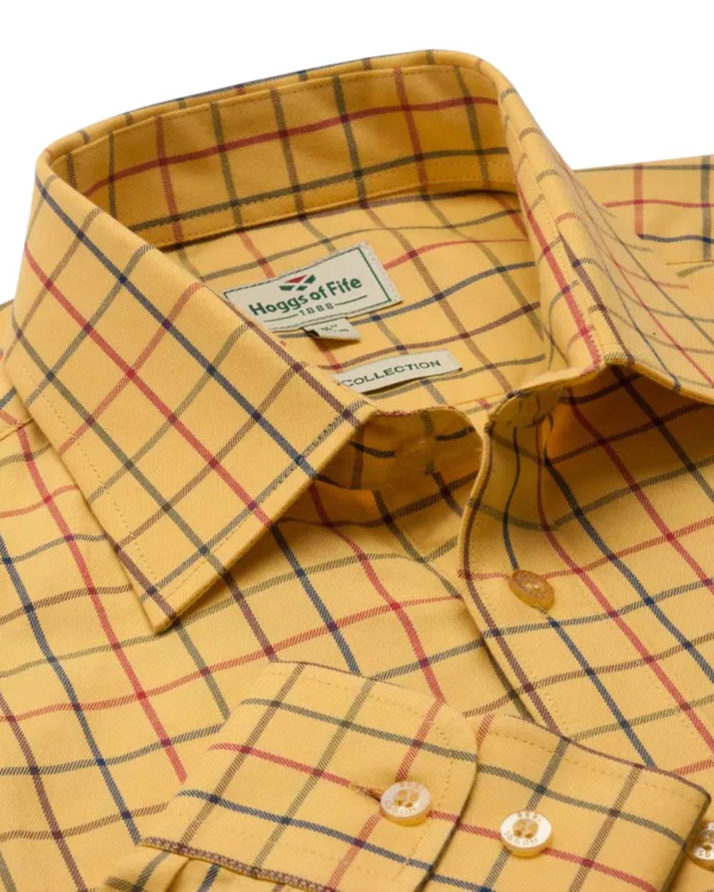 Gold Tattersall Coloured Hoggs of Fife Governor Tattersall Shirt on white background #colour_gold-tattersall