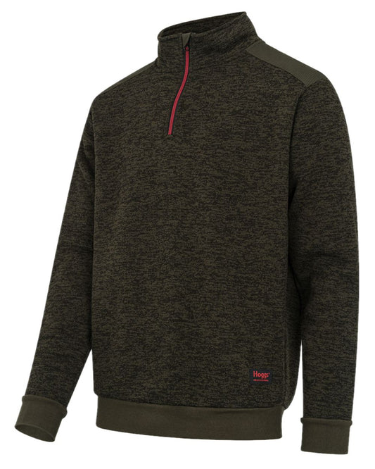 Green Coloured Hoggs of Fife Green King II Quarter Zip Knit Fleece on white background #colour_green