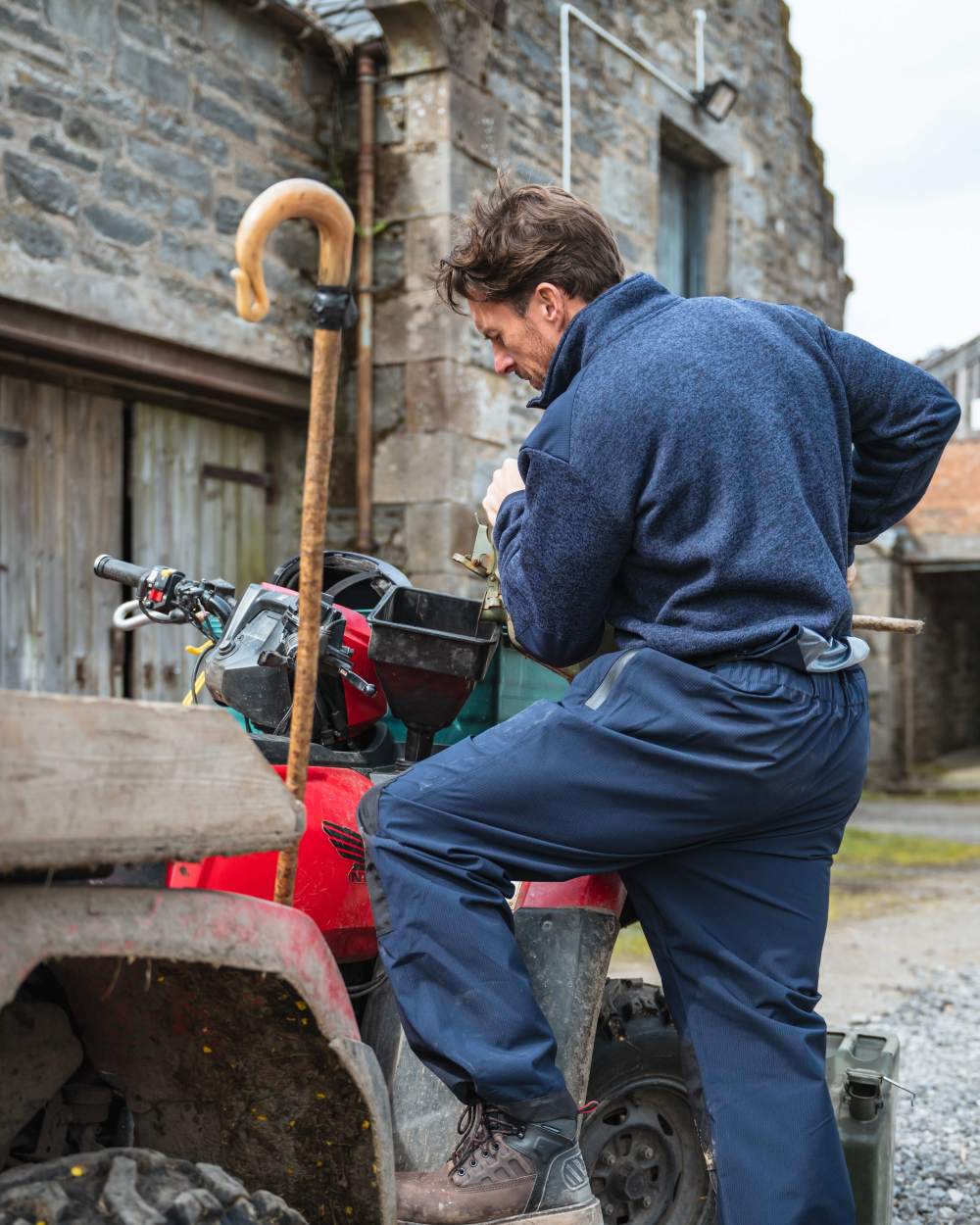 Navy Coloured Hoggs of Fife Green King II Quarter Zip Knit Fleece on outdoor background #colour_navy