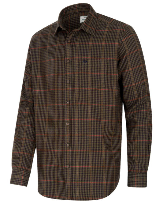 Green Coloured Hoggs of Fife Harris Cotton Twill Check Shirt on white background #colour_green