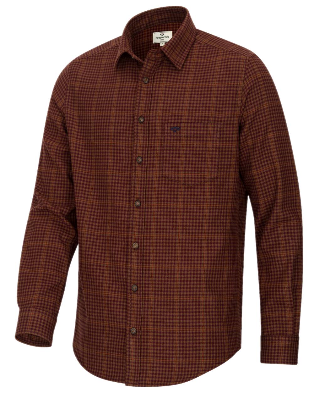 Rust Coloured Hoggs of Fife Harris Cotton Twill Check Shirt on white background #colour_rust