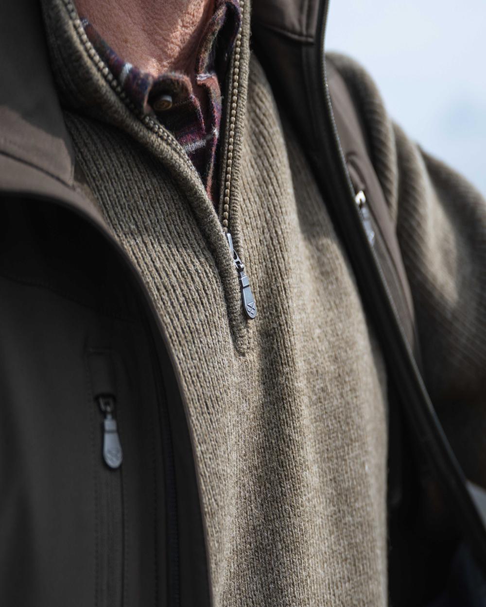 Meadow Green Coloured Hoggs of Fife Hebrides II Quarter Zip Windproof Pullover on mountain background #colour_meadow-green
