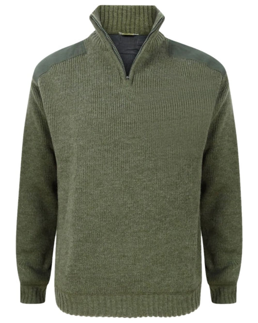 Loden Coloured Hoggs of Fife Hebrides Zip Neck Windproof Pullover on white background #colour_loden