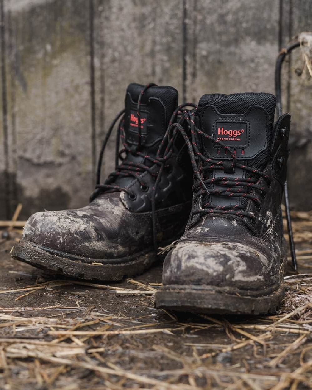 Black Coloured Hoggs of Fife Hercules Waterproof Safety Boots on land background #colour_black