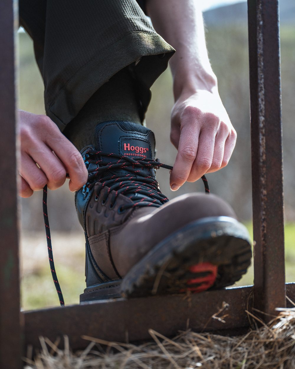 Crazy Horse Brown Coloured Hoggs of Fife Hercules Waterproof Safety Boots on blurry background #colour_crazy-horse-brown