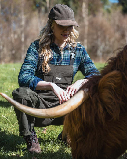 Green Navy Burgundy Coloured Hoggs of Fife Hogg Tartan Womens Shacket on outdoor background #colour_green-navy-burgundy