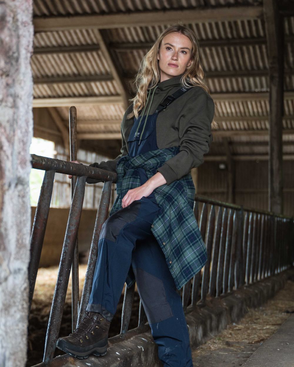 Green Navy Burgundy Coloured Hoggs of Fife Hogg Tartan Womens Shacket on outdoor background #colour_green-navy-burgundy