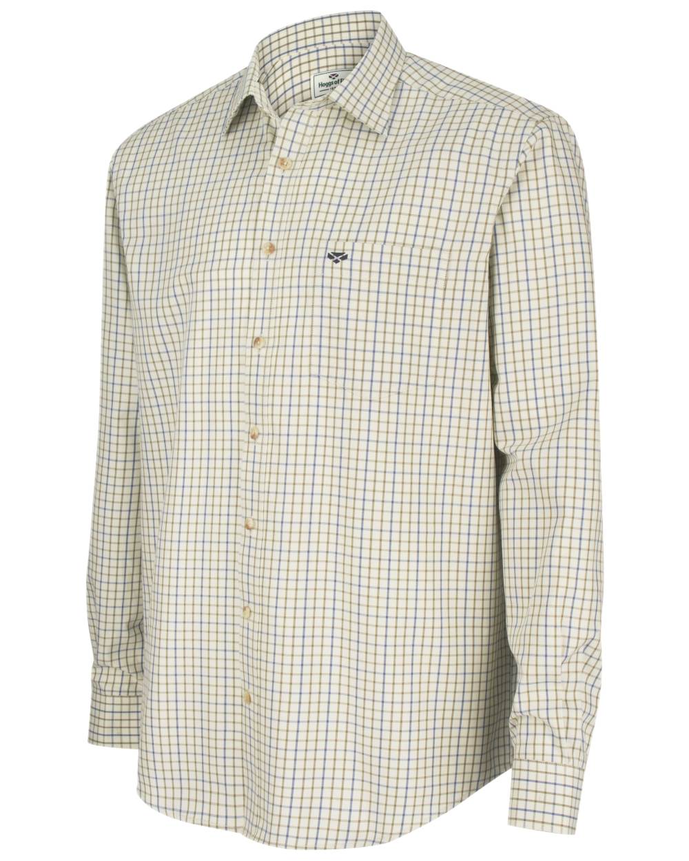 Navy Olive Coloured Hoggs of Fife Inverness Pure Cotton Tattersall Shirt on white background #colour_navy-olive