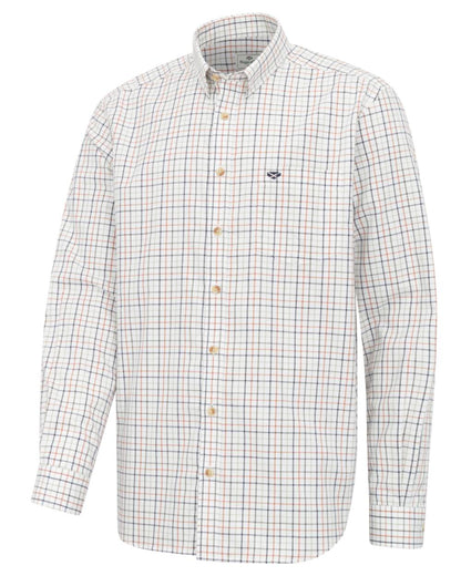 Navy Rust coloured Hoggs of Fife Inverness Pure Cotton Tattersall Shirt on white background #colour_navy-rust