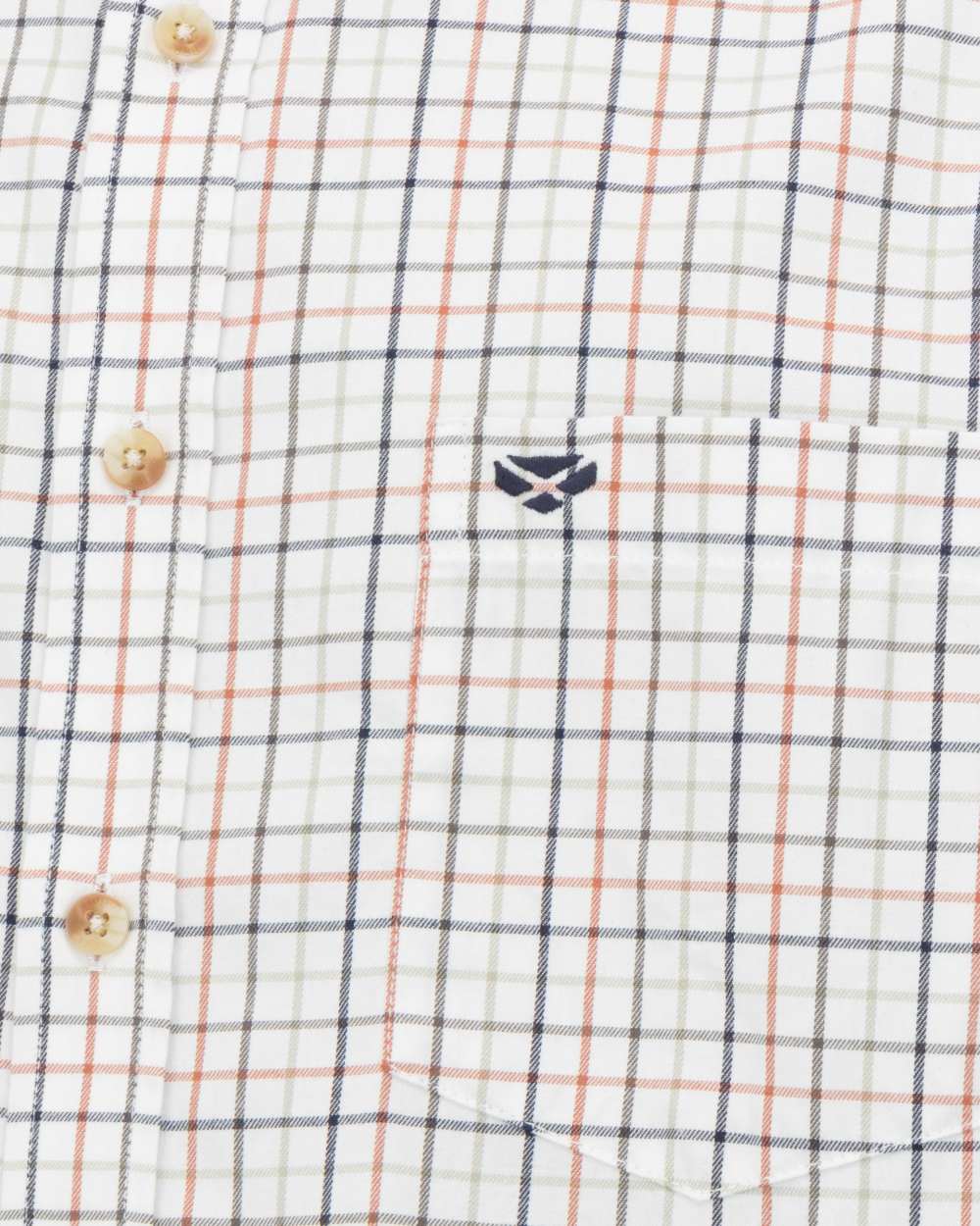 Navy Rust coloured Hoggs of Fife Inverness Pure Cotton Tattersall Shirt on white background #colour_navy-rust