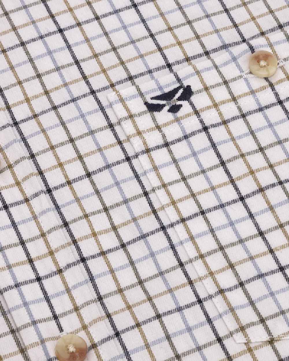 Blue Olive Coloured Hoggs of Fife Kessock Tattersall Short Sleeved Shirt on white background #colour_blue-olive