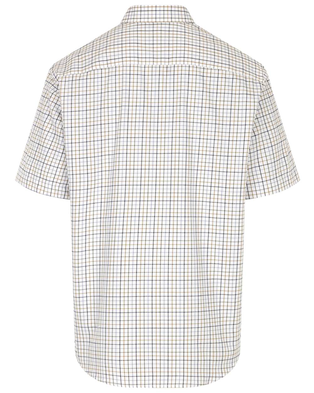 Blue Olive Coloured Hoggs of Fife Kessock Tattersall Short Sleeved Shirt on white background #colour_blue-olive