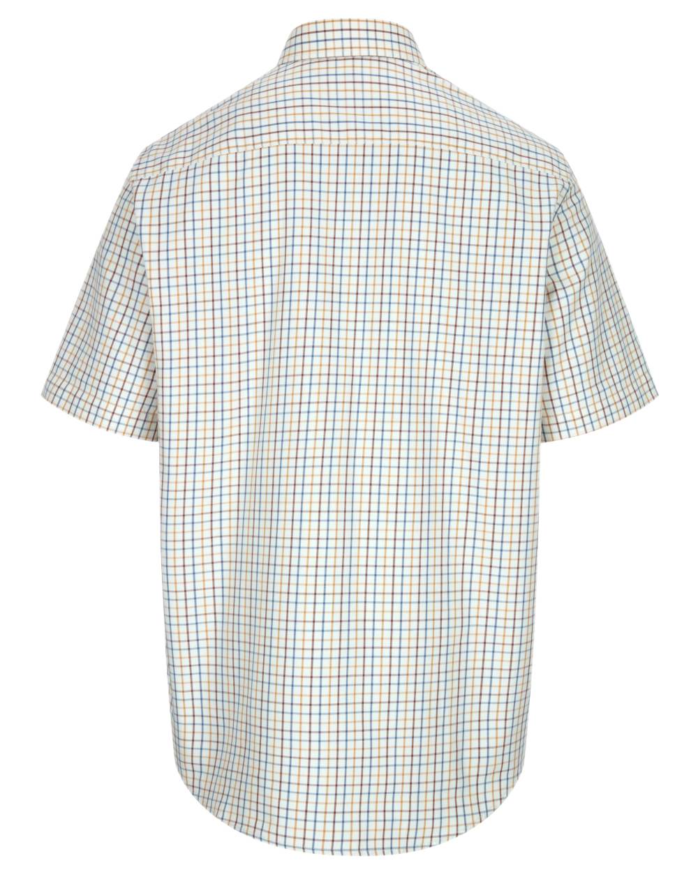 Brown Blue Coloured Hoggs of Fife Kessock Tattersall Short Sleeved Shirt on white background #colour_brown-blue