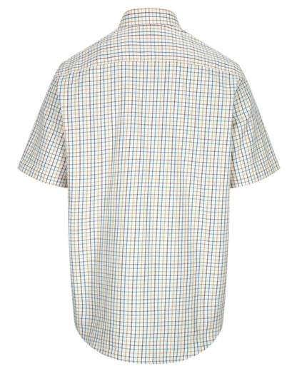 Brown Blue Coloured Hoggs of Fife Kessock Tattersall Short Sleeved Shirt on white background #colour_brown-blue