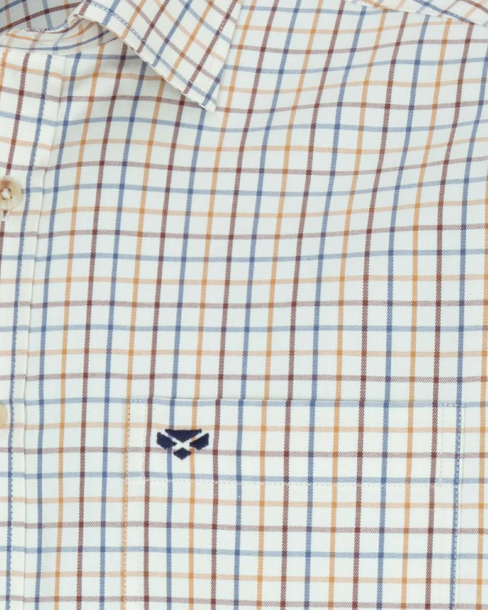 Brown Blue Coloured Hoggs of Fife Kessock Tattersall Short Sleeved Shirt on white background #colour_brown-blue