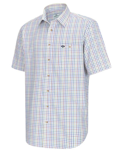 Green Red Coloured Hoggs of Fife Kessock Tattersall Short Sleeved Shirt on white background #colour_green-red