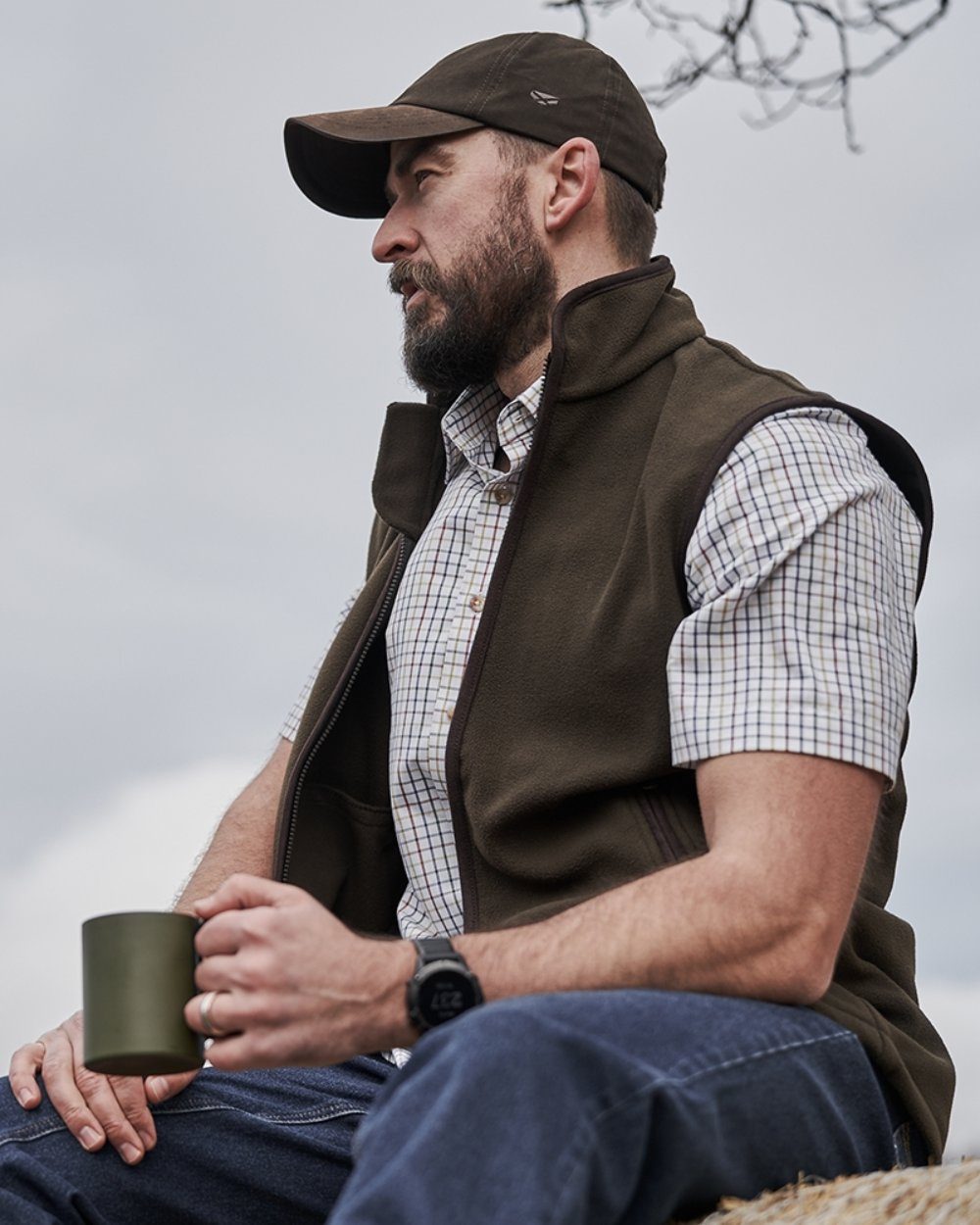 Green Red Coloured Hoggs of Fife Kessock Tattersall Short Sleeved Shirt on sky background #colour_green-red