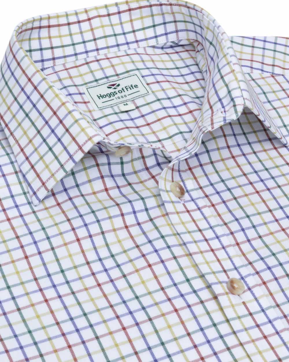 Green Red Coloured Hoggs of Fife Kessock Tattersall Short Sleeved Shirt on white background #colour_green-red