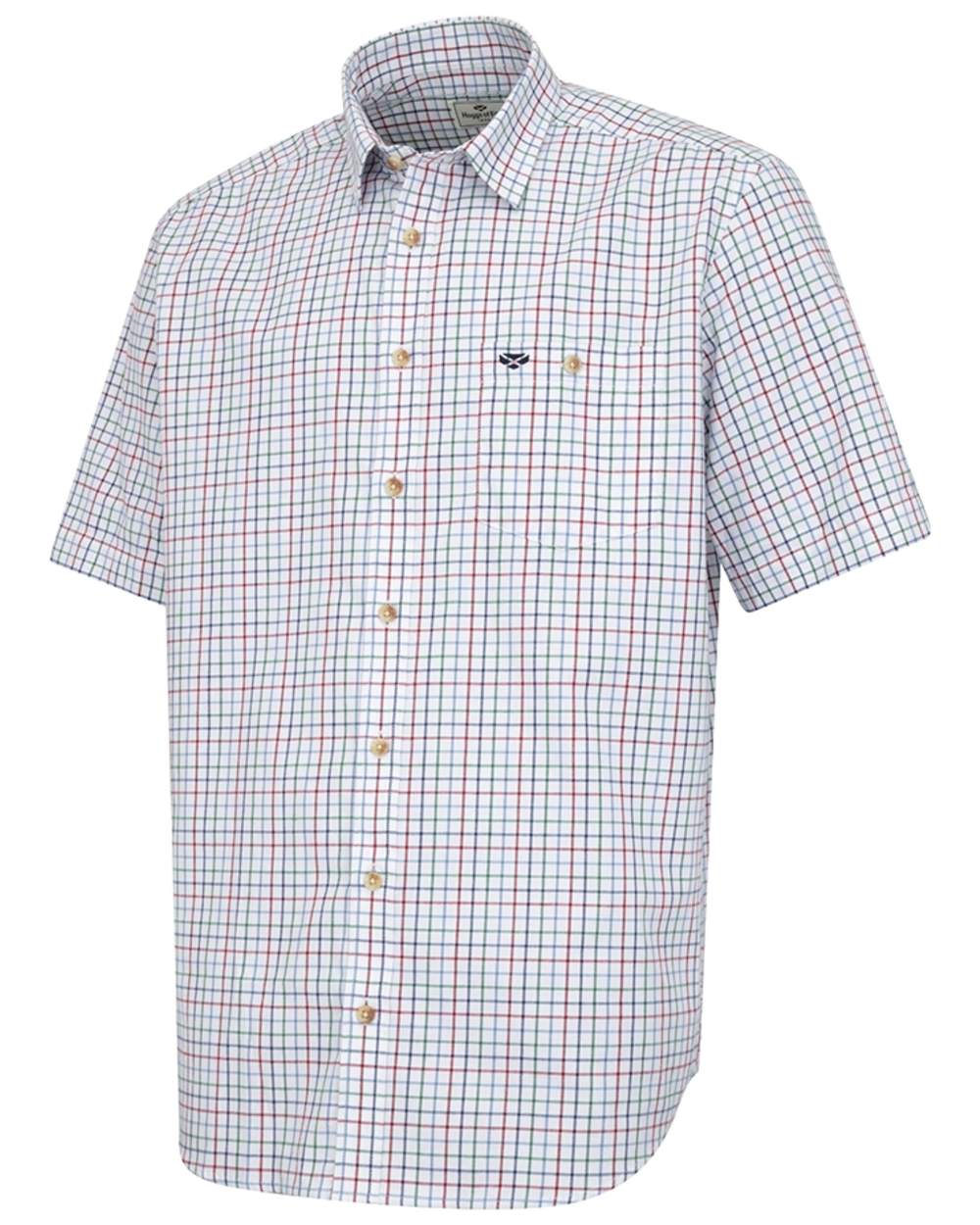 Red Blue Green coloured Hoggs of Fife Kessock Tattersall Short Sleeved Shirt on white background #colour_red-blue-green