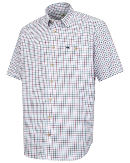 Red Blue Green coloured Hoggs of Fife Kessock Tattersall Short Sleeved Shirt on white background #colour_red-blue-green