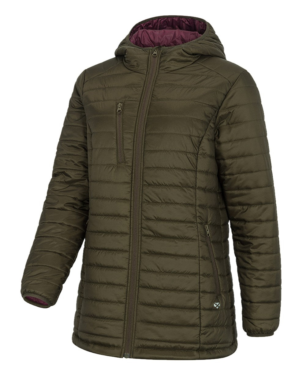 Olive Merlot coloured Hoggs of Fife Kingston Ladies Hooded Jacket on white background #colour_olive-merlot