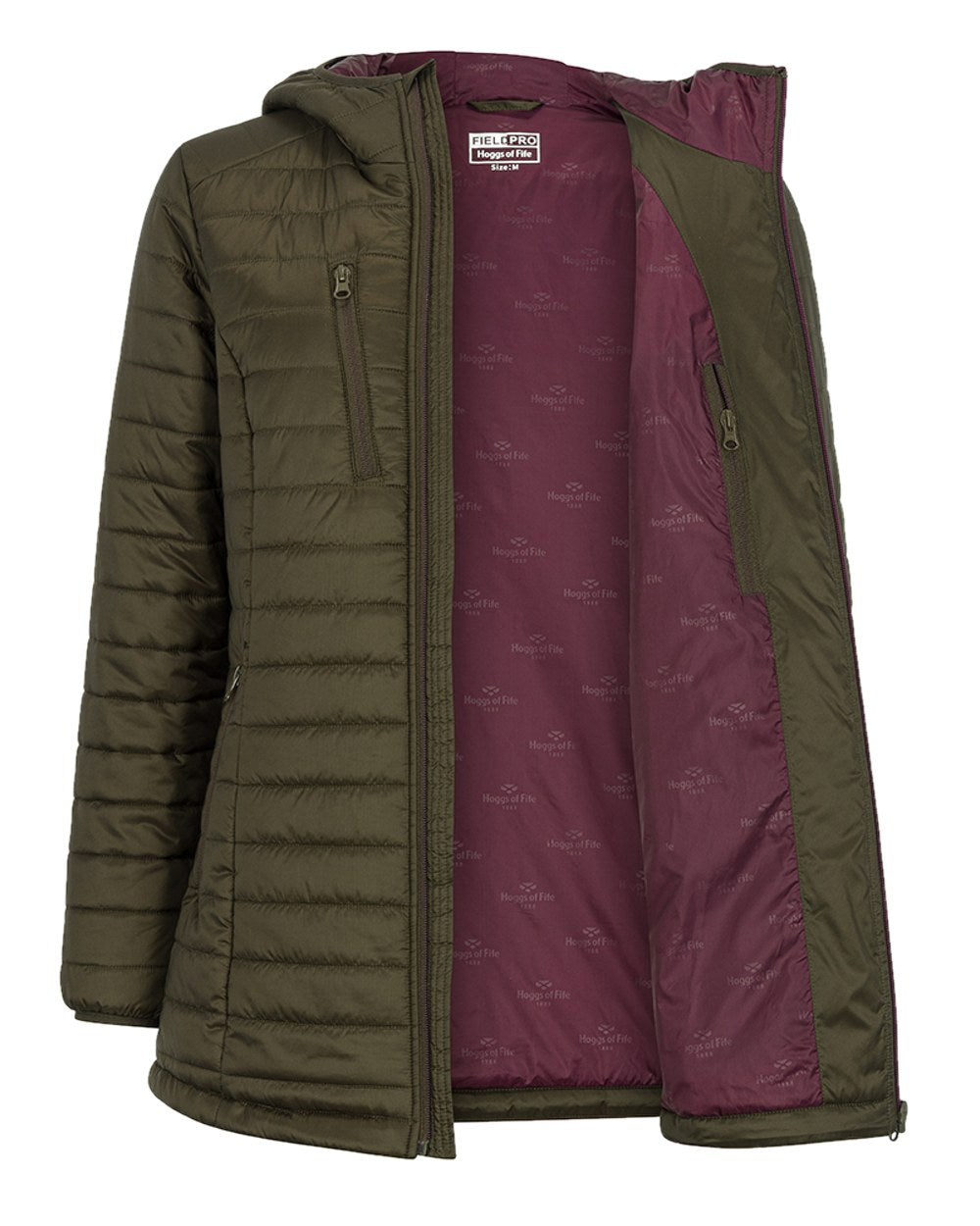 Olive Merlot coloured Hoggs of Fife Kingston Ladies Hooded Jacket on white background #colour_olive-merlot