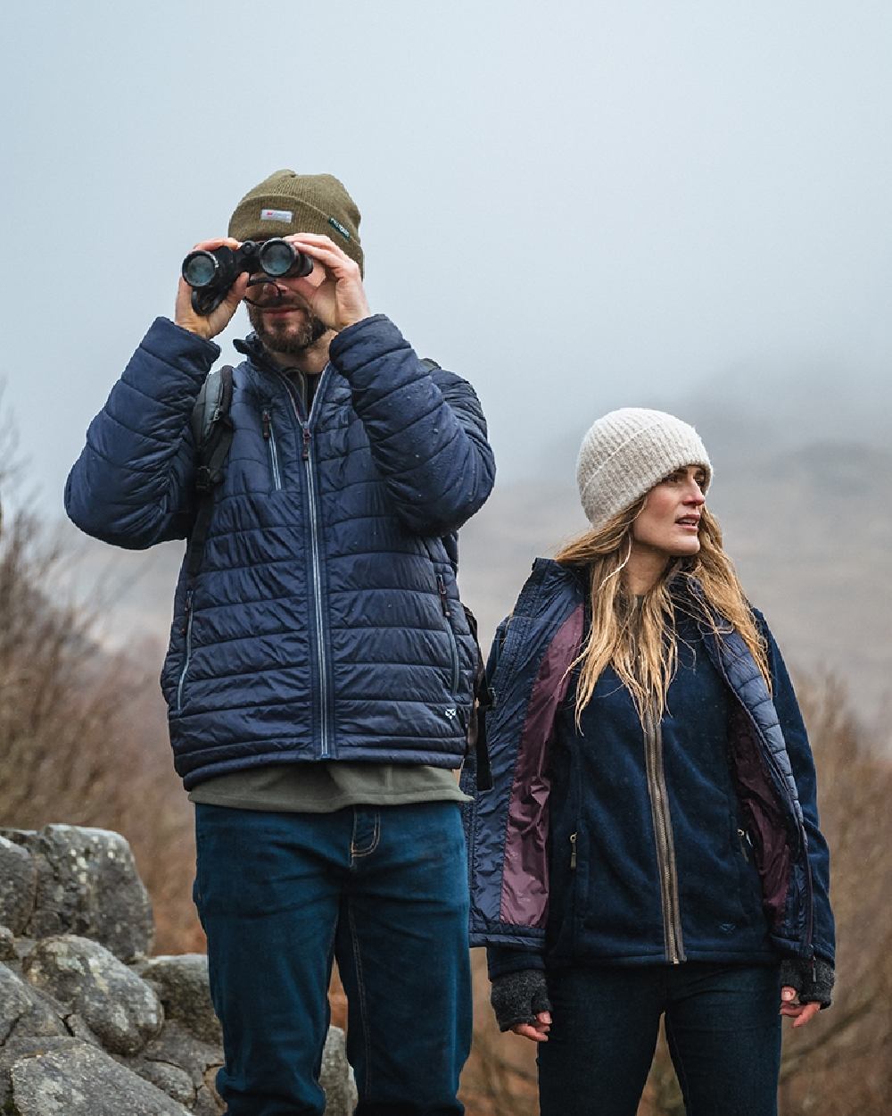 Navy Merlot Coloured Hoggs of Fife Kingston Lightweight Quilted Jacket on sky background #colour_navy-merlot