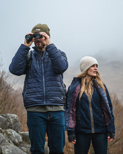 Navy Merlot Coloured Hoggs of Fife Kingston Lightweight Quilted Jacket on sky background #colour_navy-merlot