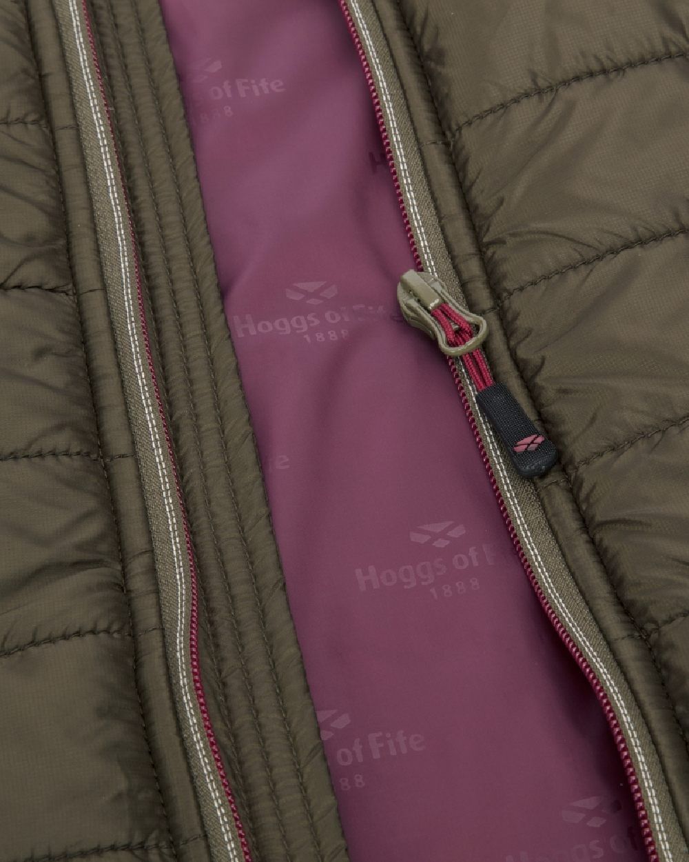 Olive Merlot Coloured Hoggs of Fife Kingston Lightweight Quilted Jacket on white background #colour_olive-merlot