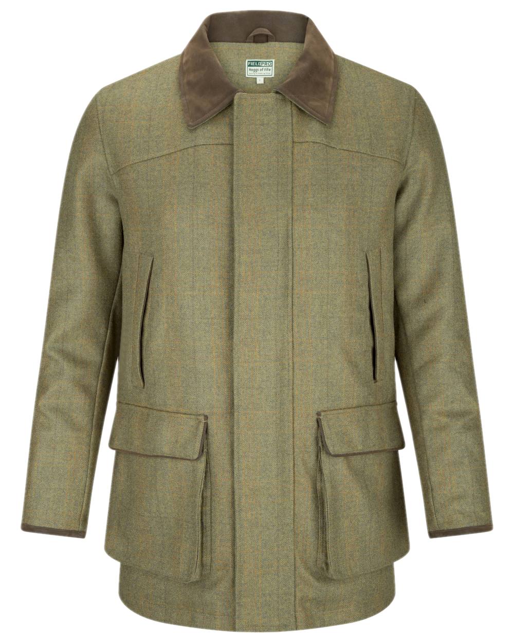 Autumn Bracken Coloured Hoggs of Fife Kinloch Technical Tweed Field Coat on white background #colour_autumn-bracken