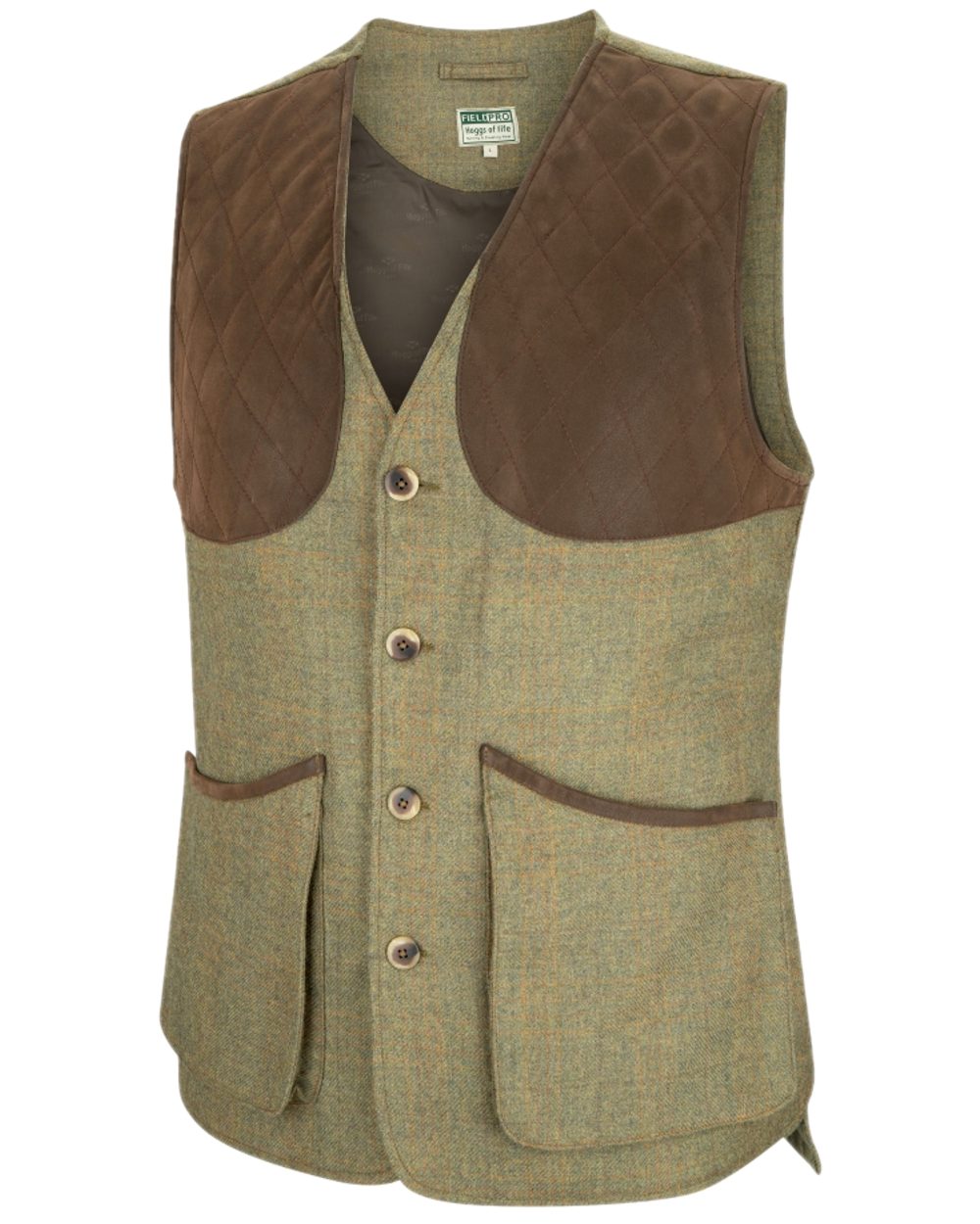 Autumn Bracken Coloured Hoggs of Fife Kinloch Technical Tweed Field Waistcoat on white background #colour_autumn-bracken