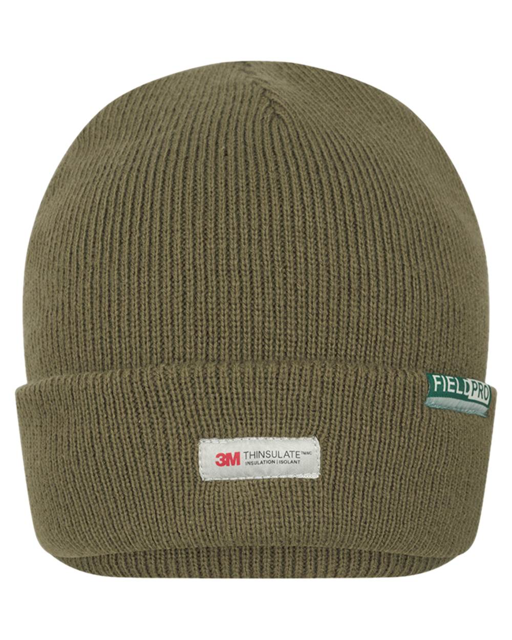 Olive coloured Hoggs of Fife Knitted Thinsulate Waterproof Beanie on white background #colour_olive