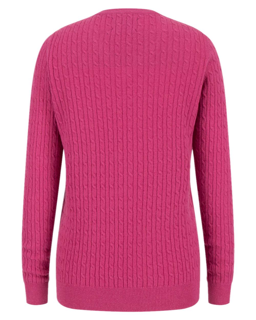 Cerise Coloured Hoggs of Fife Lauder Ladies Cable Pullover on white background #colour_cerise