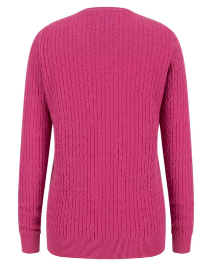 Cerise Coloured Hoggs of Fife Lauder Ladies Cable Pullover on white background #colour_cerise
