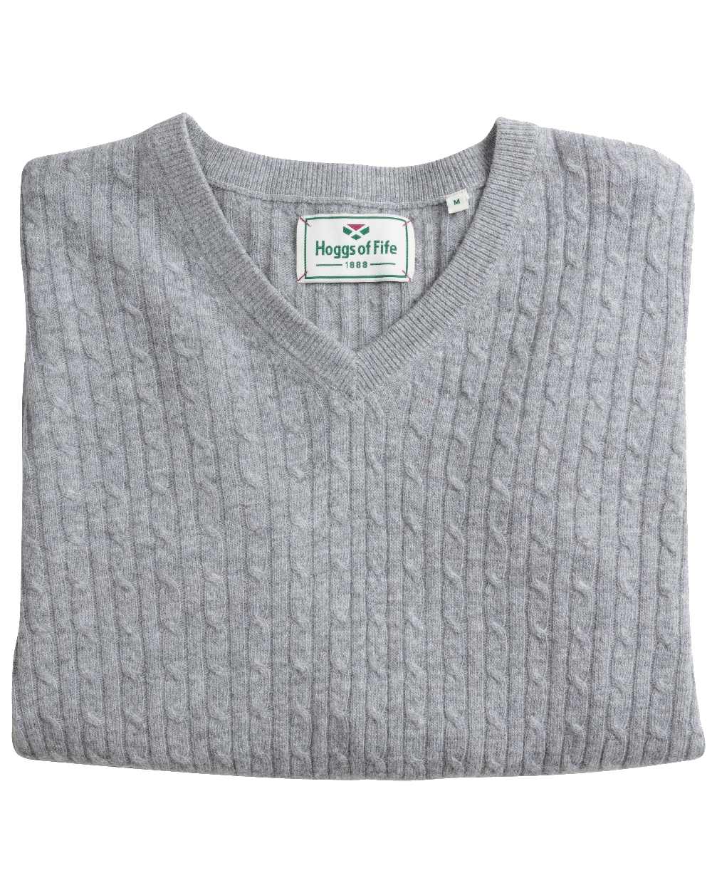 Grey Coloured Hoggs of Fife Lauder Ladies Cable Pullover on white background #colour_grey