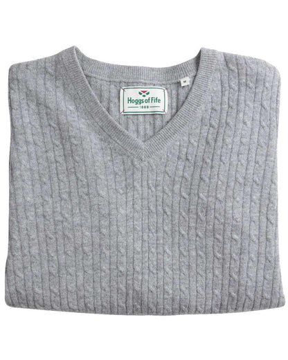 Grey Coloured Hoggs of Fife Lauder Ladies Cable Pullover on white background #colour_grey
