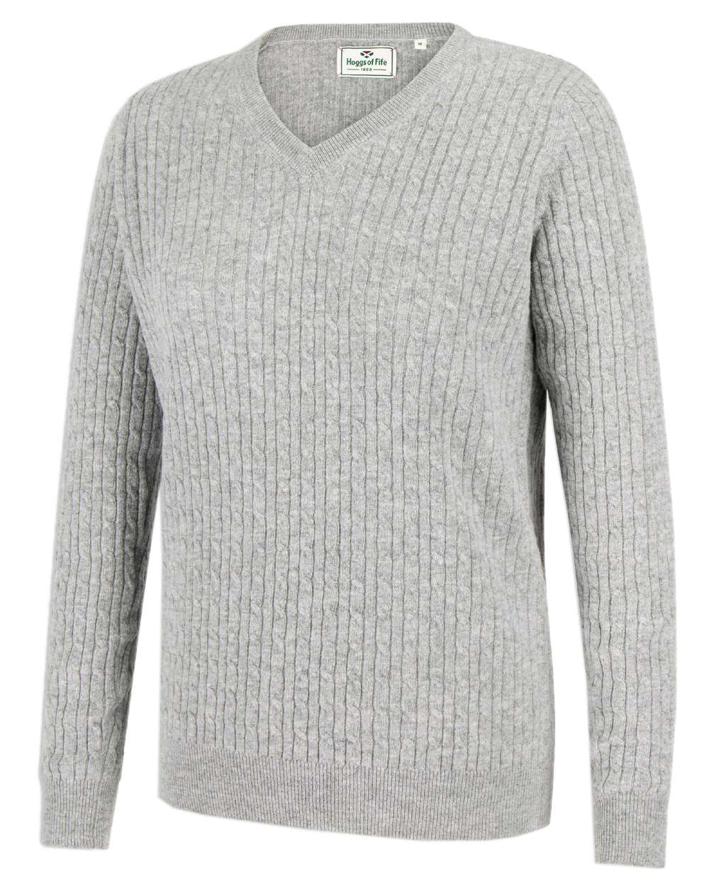 Grey Coloured Hoggs of Fife Lauder Ladies Cable Pullover on white background #colour_grey