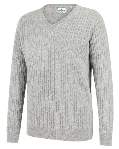 Grey Coloured Hoggs of Fife Lauder Ladies Cable Pullover on white background #colour_grey