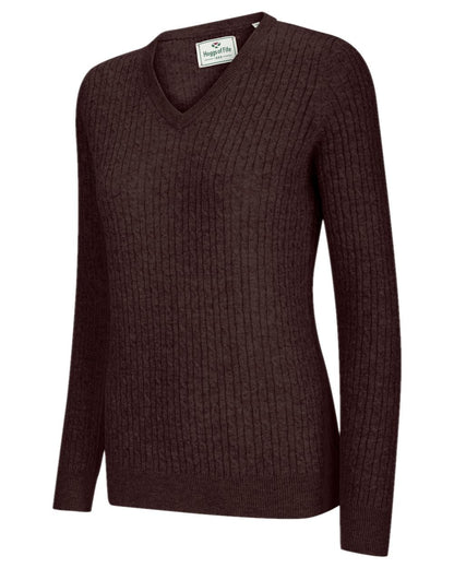 Redwood Coloured Hoggs of Fife Lauder Ladies Cable Pullover on white background #colour_redwood