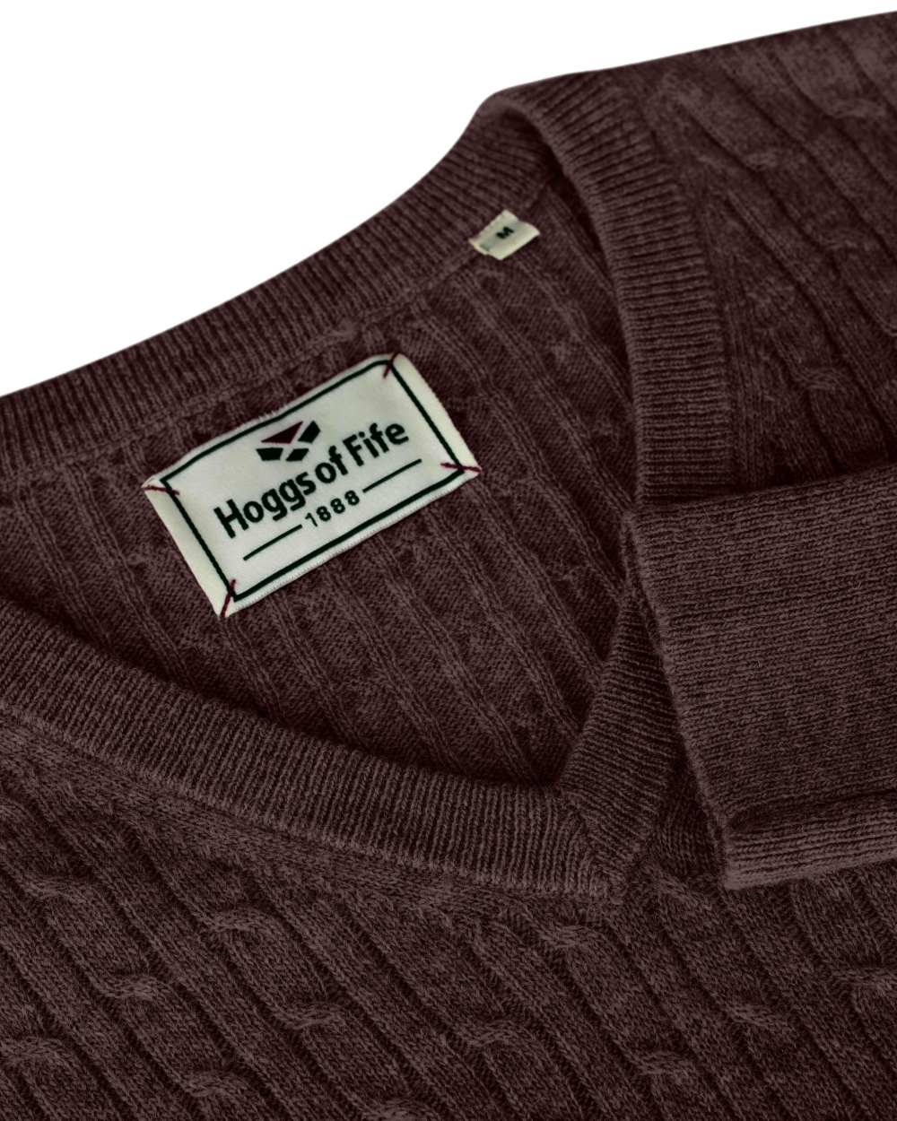 Redwood Coloured Hoggs of Fife Lauder Ladies Cable Pullover on white background #colour_redwood
