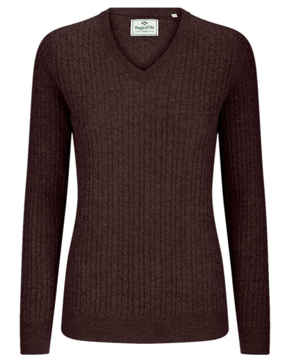 Redwood Coloured Hoggs of Fife Lauder Ladies Cable Pullover on white background #colour_redwood