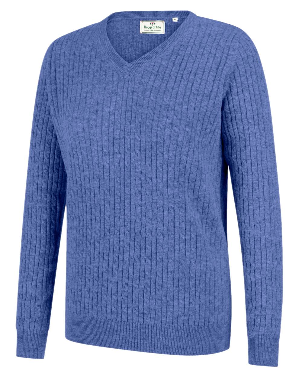 Violet Coloured Hoggs of Fife Lauder Ladies Cable Pullover on white background #colour_violet