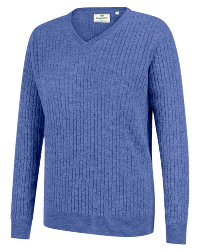 Violet Coloured Hoggs of Fife Lauder Ladies Cable Pullover on white background #colour_violet