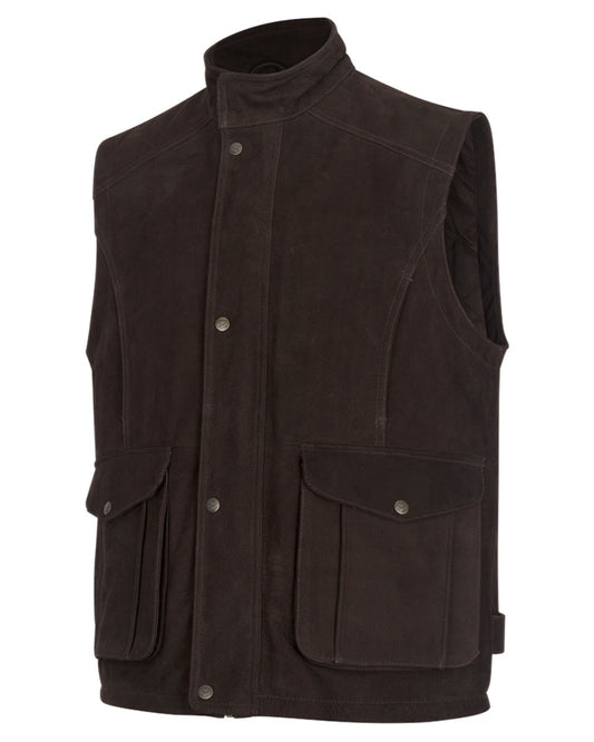 Chocolate Coloured Hoggs of Fife Lomond II Leather Waistcoat on white background #colour_chocolate