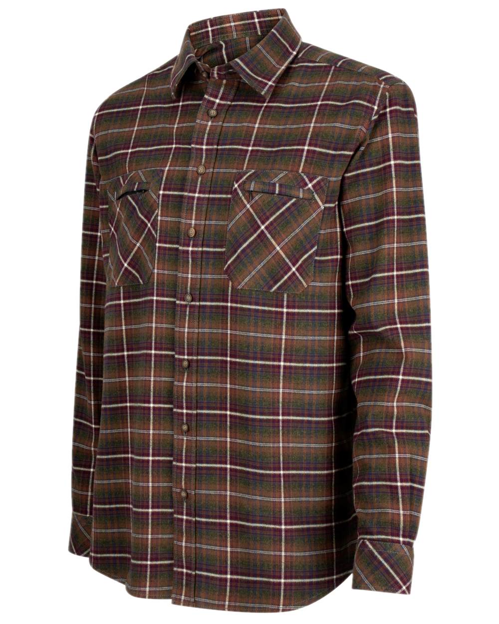 Countrysport Olive Wine Coloured Hoggs of Fife Luxury Cotton Hunting Shirt on white background #colour_countrysport-olive-wine